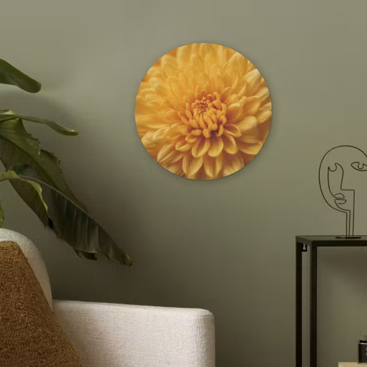 Geel - Chrysant - Zachtheid Akoestische PET Vilt - Rond klein -sfeer2