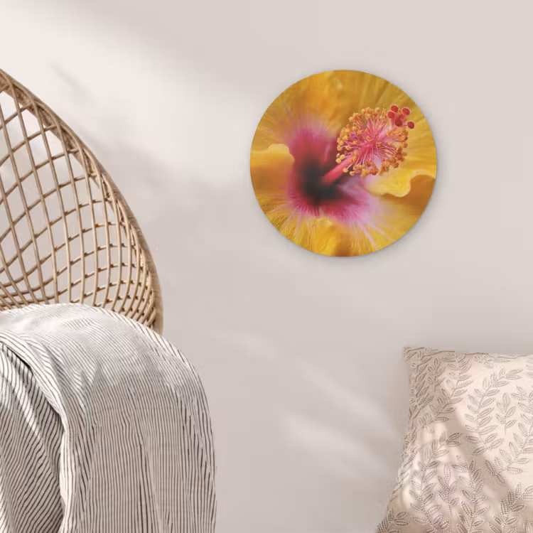 Geel - Hibiscus - Tropisch Akoestische PET Vilt - Rond klein -sfeer4