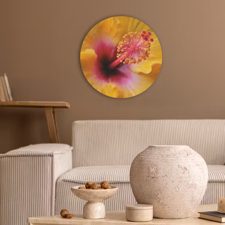 Geel - Hibiscus - Tropisch Akoestische PET Vilt - Rond klein -sfeer1