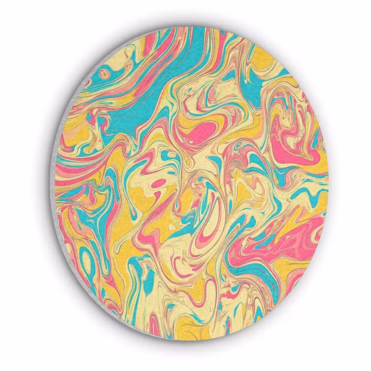 Geel - Roze - Blauw - Retro Akoestische PET Vilt - Rond klein -3d