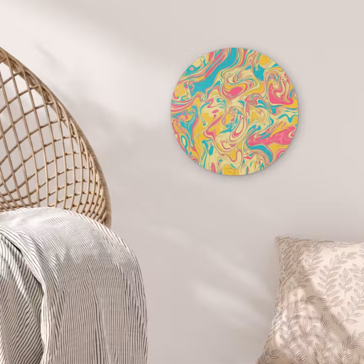 Geel - Roze - Blauw - Retro Akoestische PET Vilt - Rond klein -sfeer4