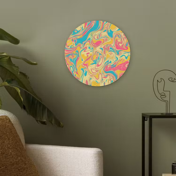 Geel - Roze - Blauw - Retro Akoestische PET Vilt - Rond klein -sfeer2