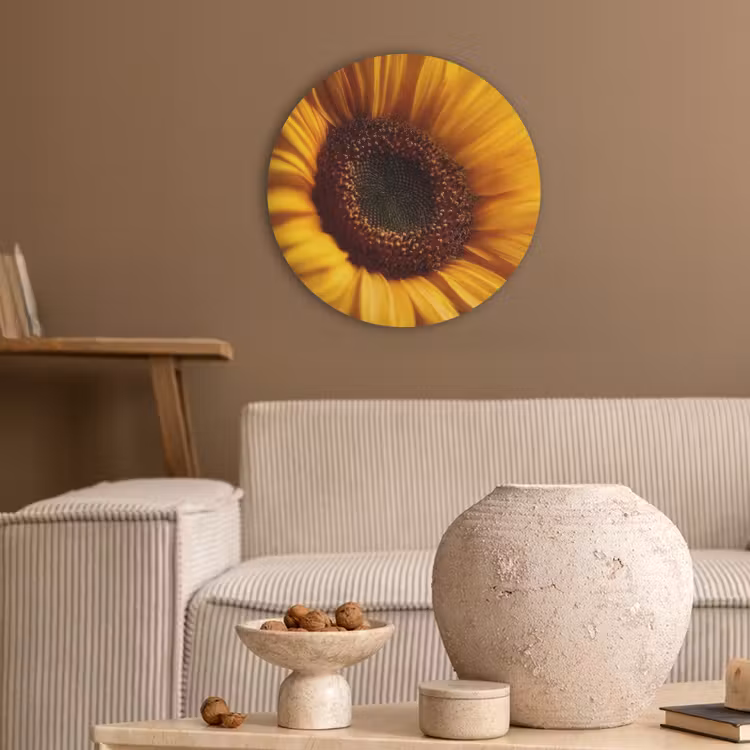 Geel - Zonnebloem - Zomers Akoestische PET Vilt - Rond klein -sfeer1
