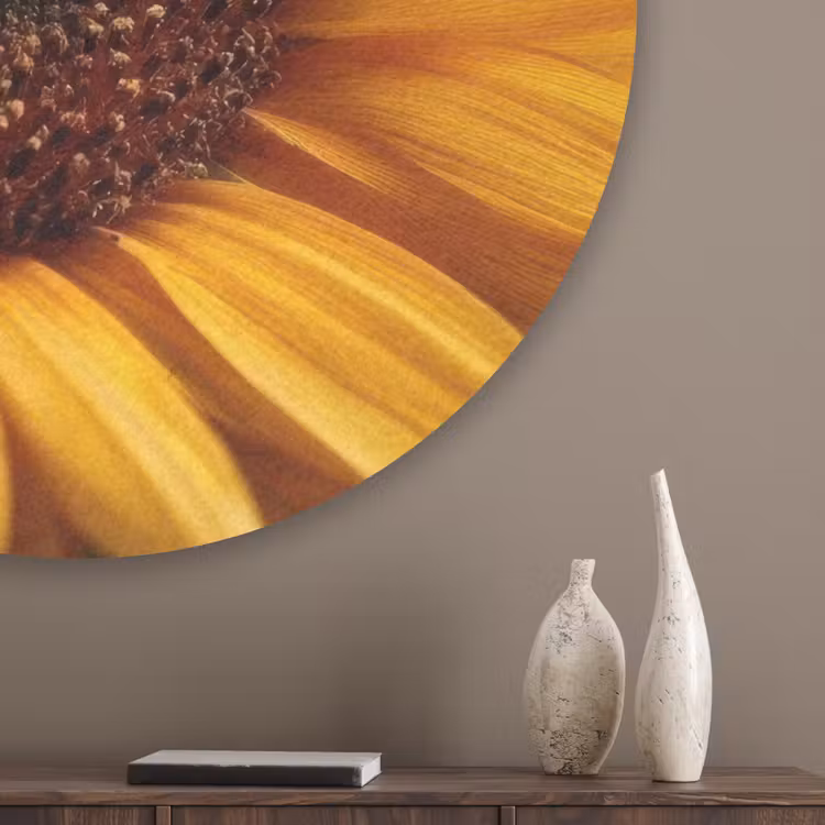 Geel - Zonnebloem - Zomers Akoestische PET Vilt - Rond klein -sfeer5_closeup