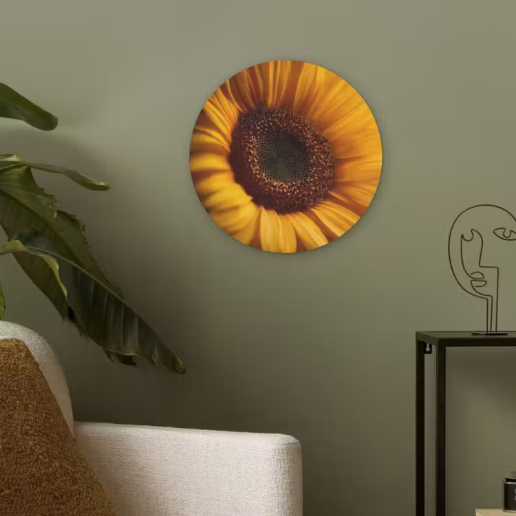 Geel - Zonnebloem - Zomers Akoestische PET Vilt - Rond klein -sfeer2