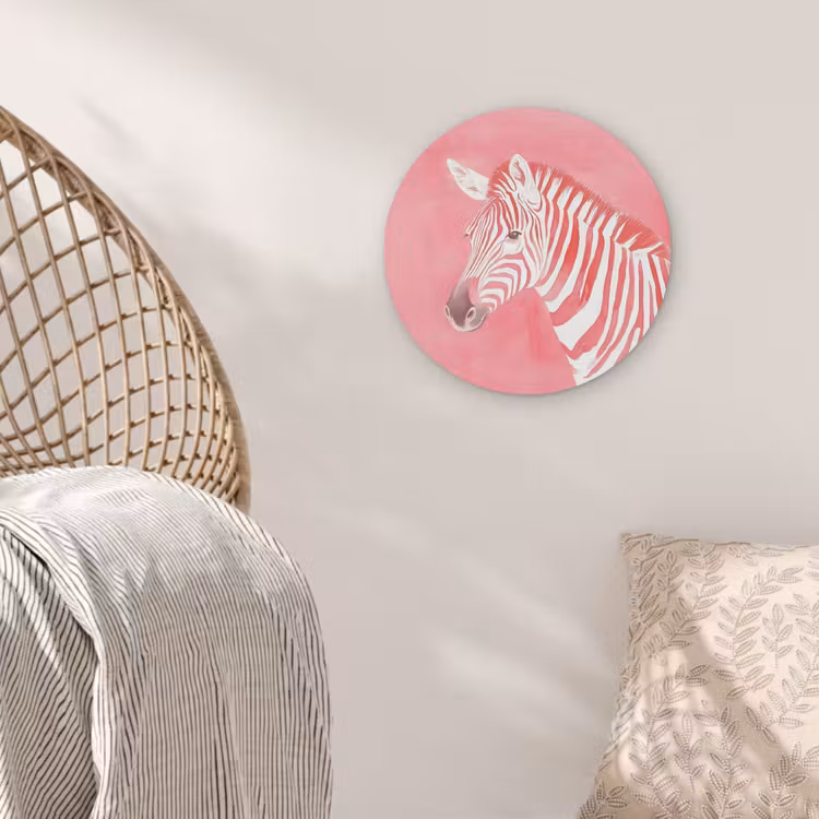 Zebra - Pink - Verf Akoestische PET Vilt - Rond klein -sfeer4