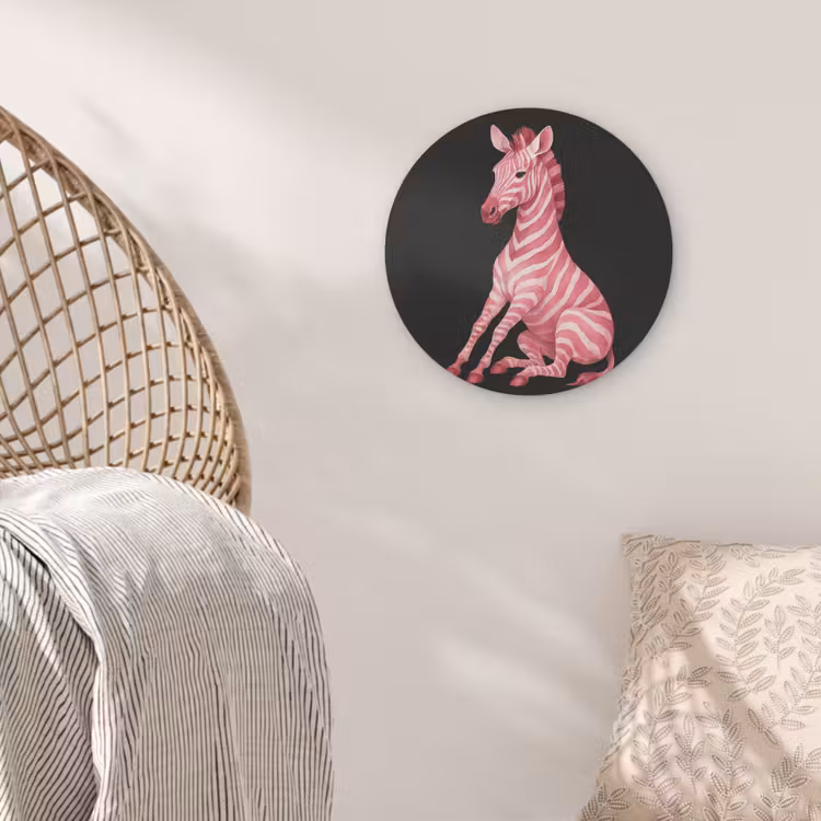Zebra - Roze - Gestreept Akoestische PET Vilt - Rond klein -sfeer4
