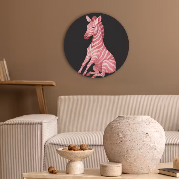 Zebra - Roze - Gestreept Akoestische PET Vilt - Rond klein -sfeer1