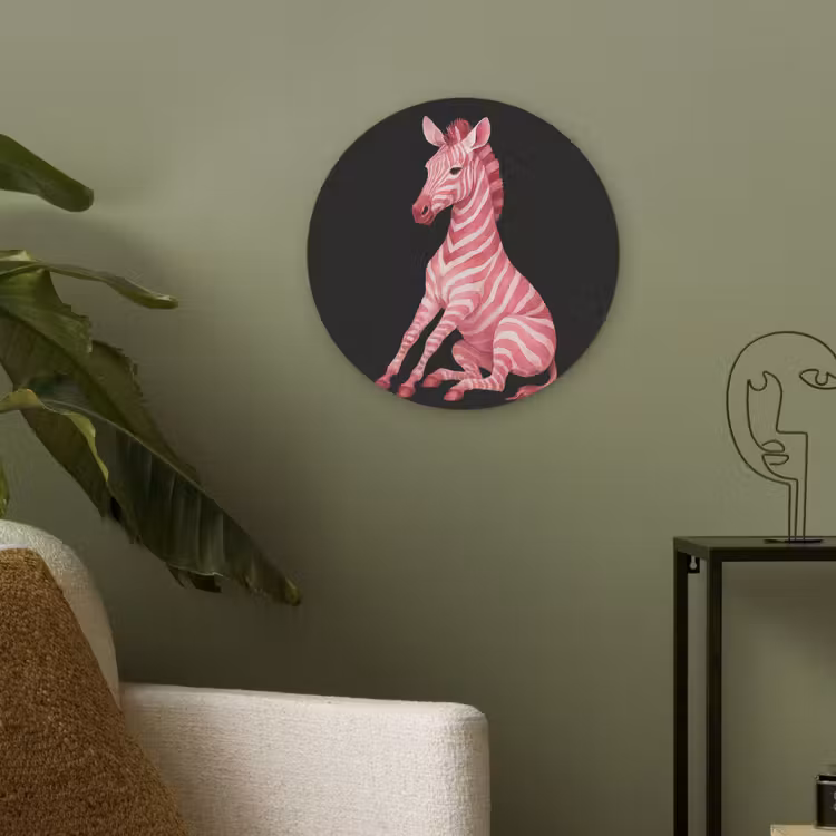 Zebra - Roze - Gestreept Akoestische PET Vilt - Rond klein -sfeer2