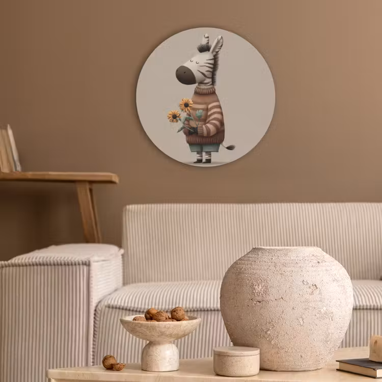 Zebra - Zonnebloemen - Warm Akoestische PET Vilt - Rond klein -sfeer1