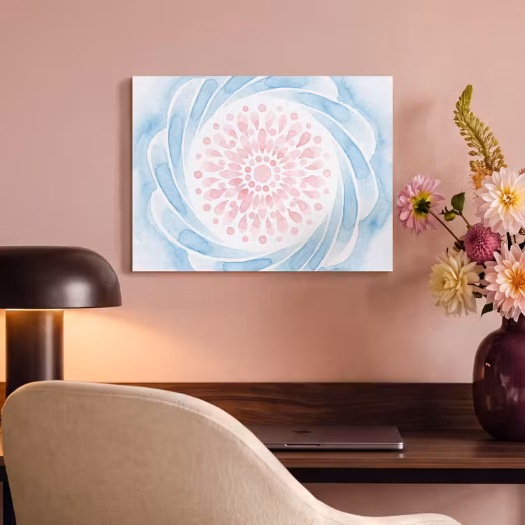 Abstract - Bloemvorm - Aquarel - Roze - Blauw PET vilt klein -sfeer3