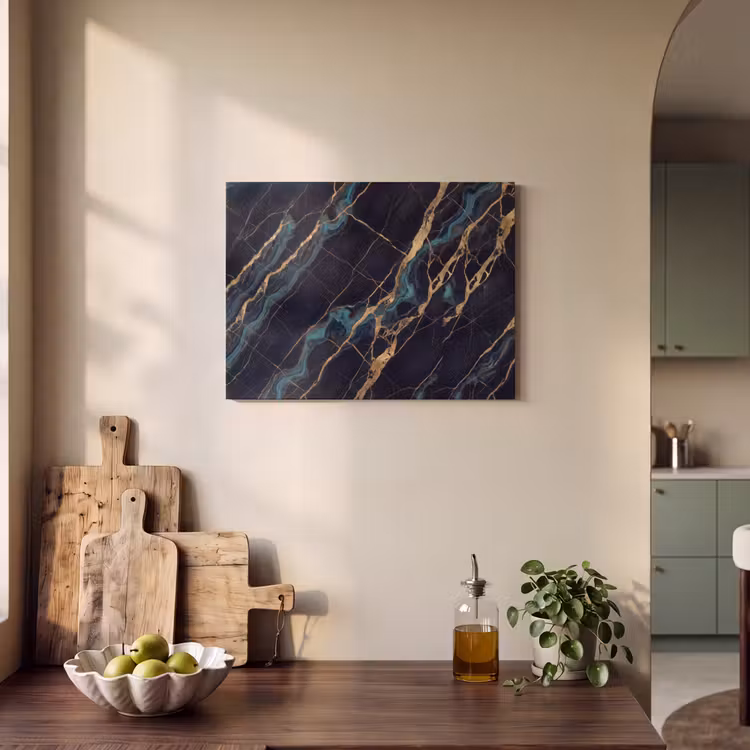 Abstract - Gouden lijnen - Kunst - Modern - Zwart PET vilt klein -sfeer2