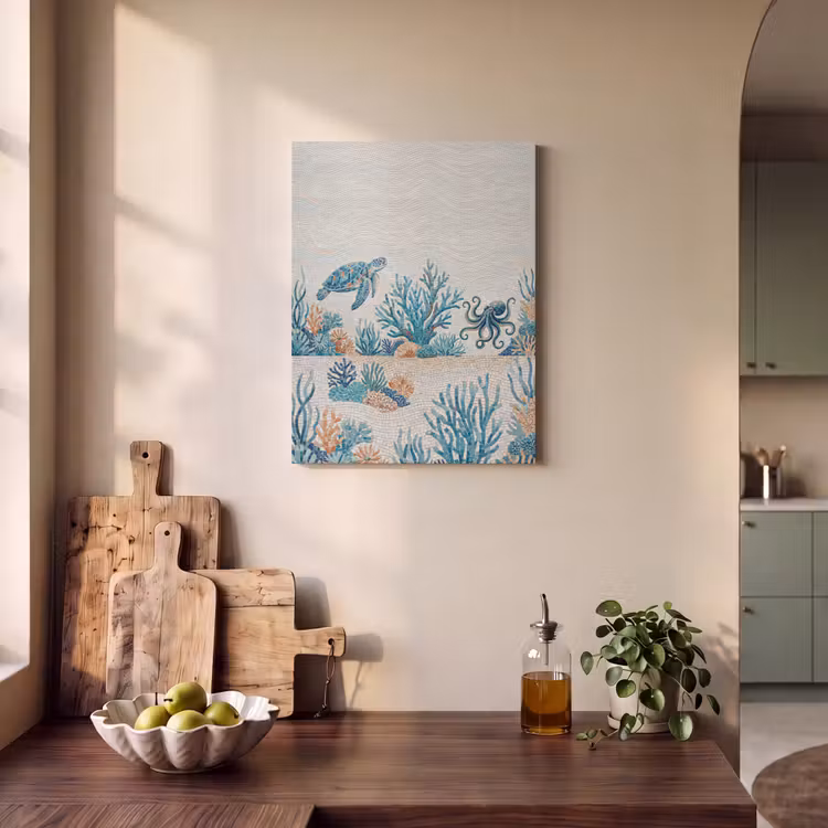 Dieren - Onderwater - Natuur - Mozaïek - Blauw PET vilt klein -sfeer2
