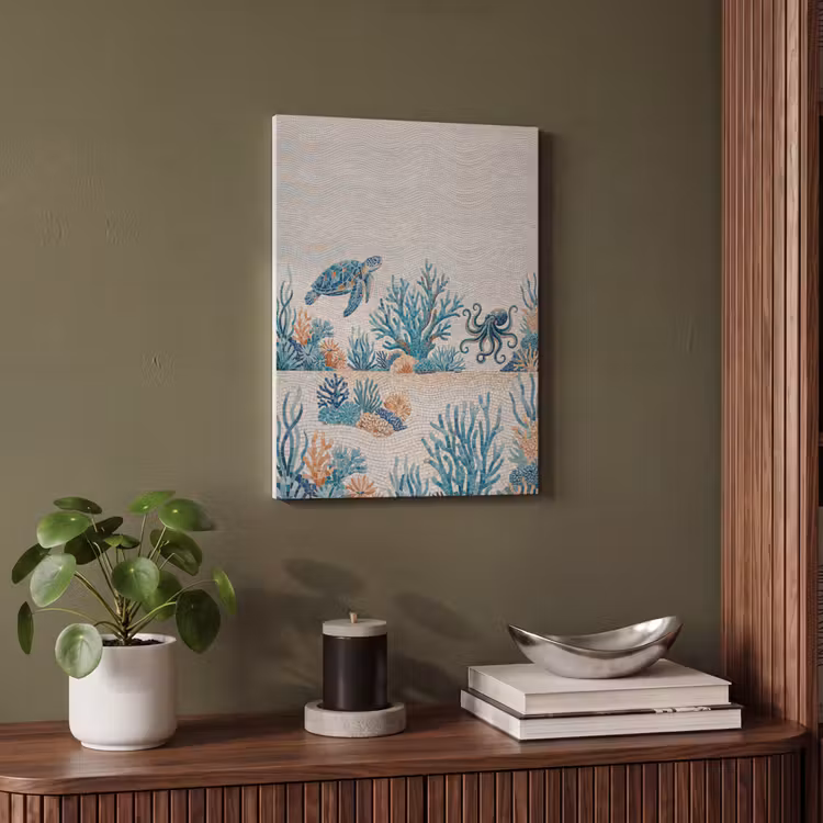Dieren - Onderwater - Natuur - Mozaïek - Blauw PET vilt klein -sfeer3