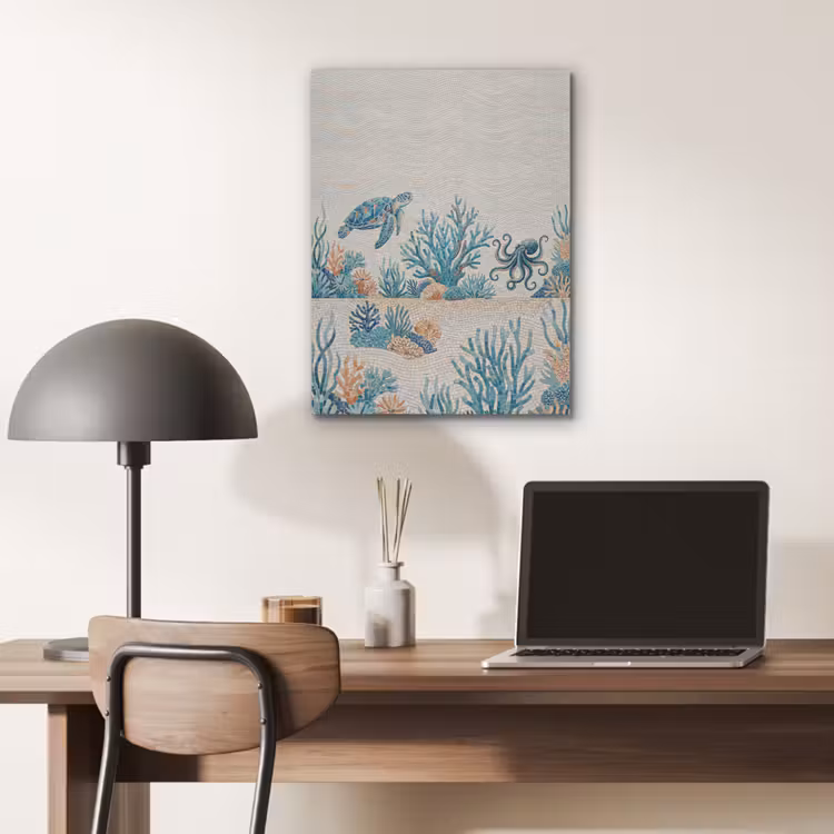 Dieren - Onderwater - Natuur - Mozaïek - Blauw PET vilt klein -sfeer5
