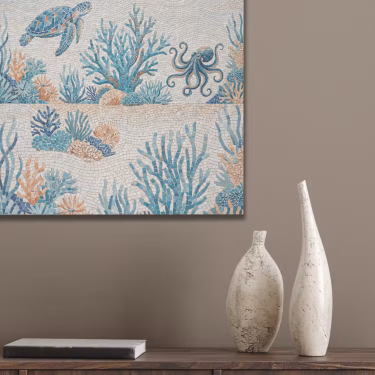 Dieren - Onderwater - Natuur - Mozaïek - Blauw PET vilt klein -sfeer6_closeup