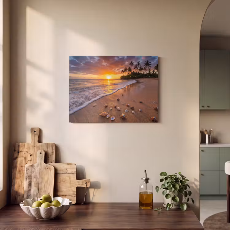 Strand - Zonsondergang - Palmbomen - Natuur - Oranje PET vilt klein -sfeer2