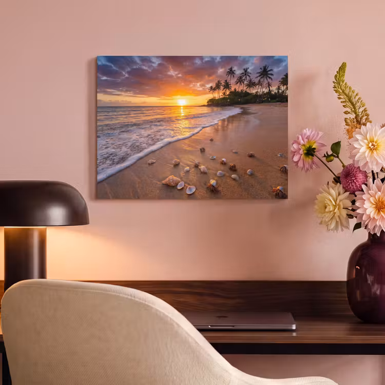 Strand - Zonsondergang - Palmbomen - Natuur - Oranje PET vilt klein -sfeer3