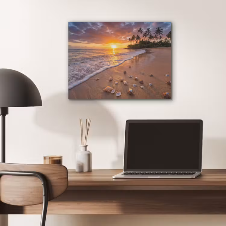 Strand - Zonsondergang - Palmbomen - Natuur - Oranje PET vilt klein -sfeer5