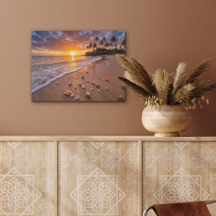 Strand - Zonsondergang - Palmbomen - Natuur - Oranje PET vilt klein -sfeer4