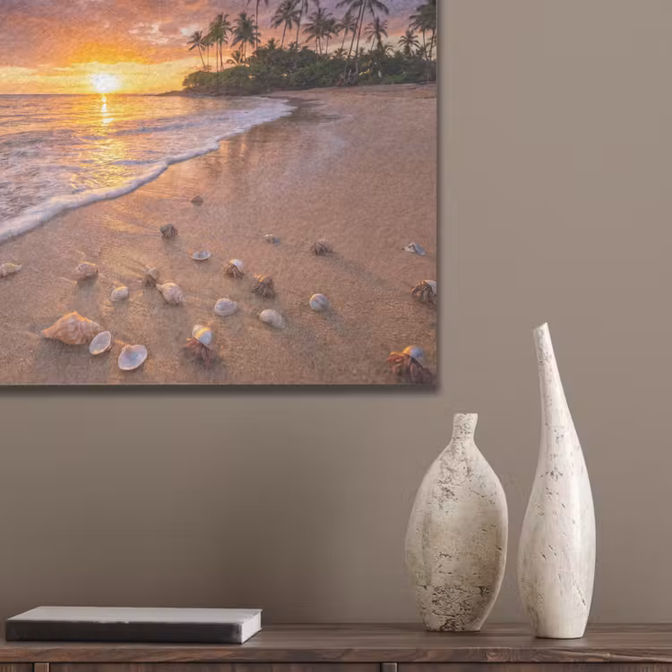 Strand - Zonsondergang - Palmbomen - Natuur - Oranje PET vilt klein -sfeer6_closeup