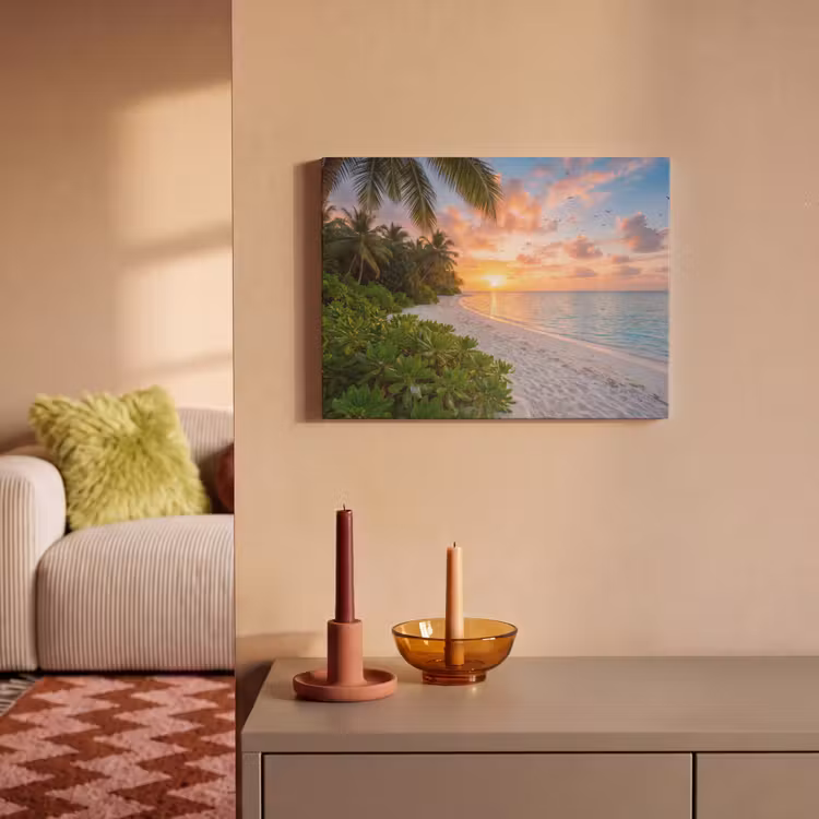 Strand - Zonsondergang - Palmbomen - Tropisch - Natuur PET vilt klein -sfeer1