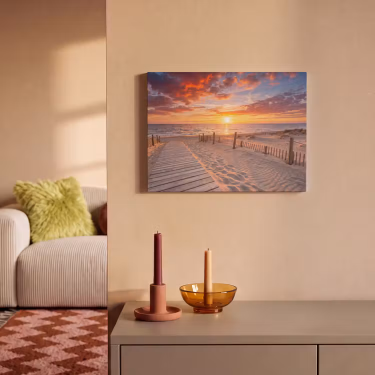 Strand - Zonsondergang - Zee - Natuur - Oranje PET vilt klein -sfeer1