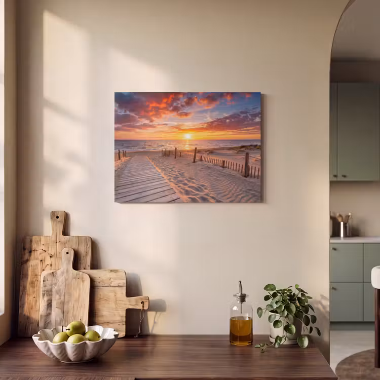 Strand - Zonsondergang - Zee - Natuur - Oranje PET vilt klein -sfeer2