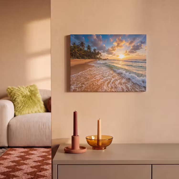Strand - Zonsondergang - Golven - Natuur - Goud PET vilt klein -sfeer1