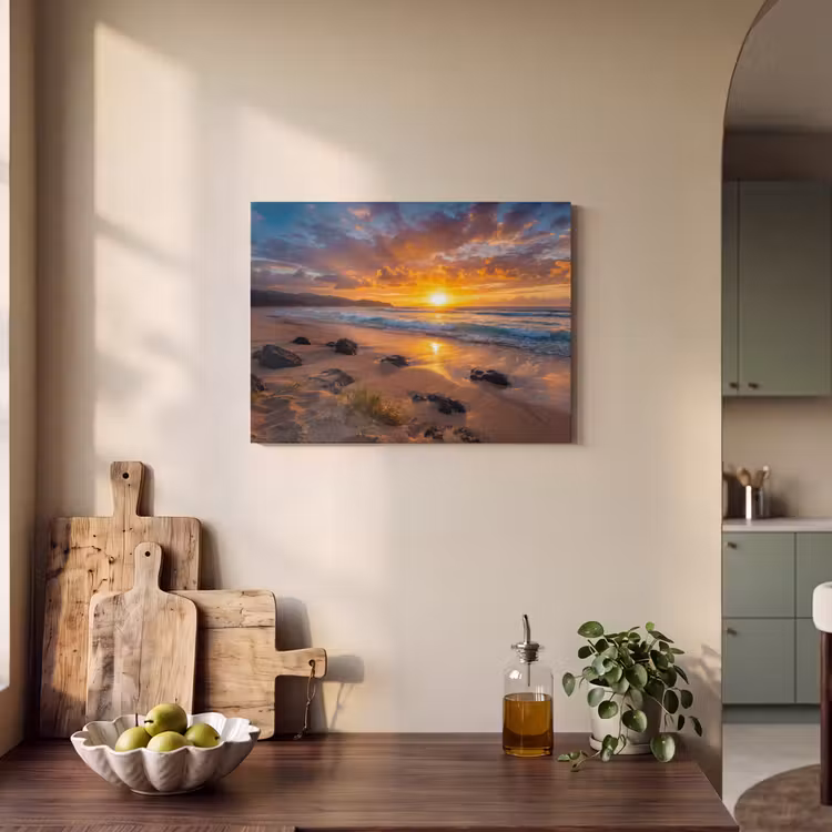 Strand - Zonsondergang - Golven - Natuur - Oranje PET vilt klein -sfeer2