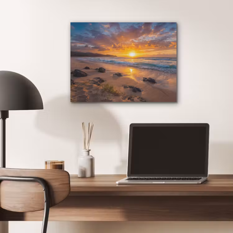 Strand - Zonsondergang - Golven - Natuur - Oranje PET vilt klein -sfeer5