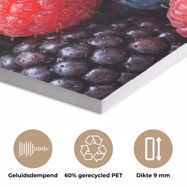 Bessen - Vers - Waterdruppels - Kleurrijk - Eten PET vilt klein -closeup_NL