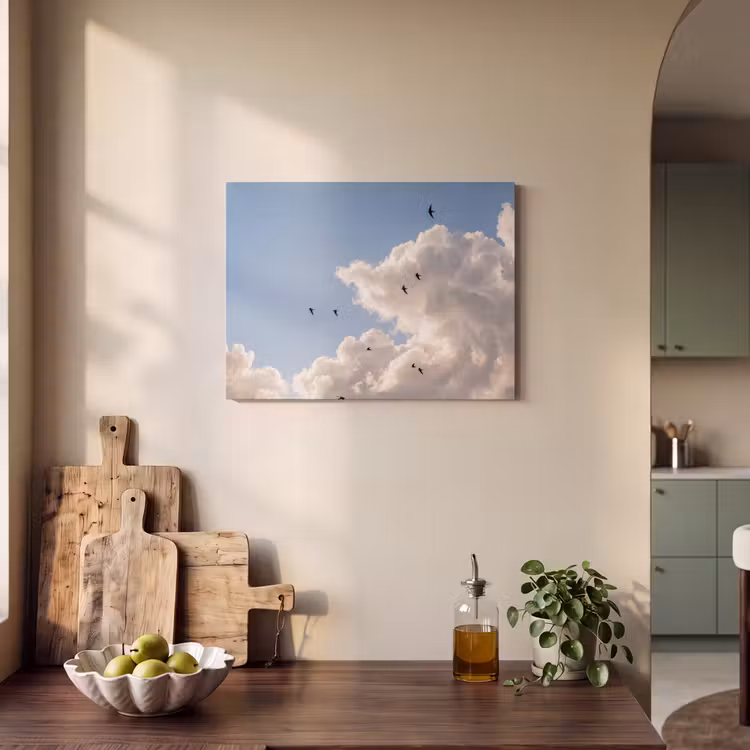 Vogel - Vlucht - Wolken - Natuur - Blauw PET vilt klein -sfeer2