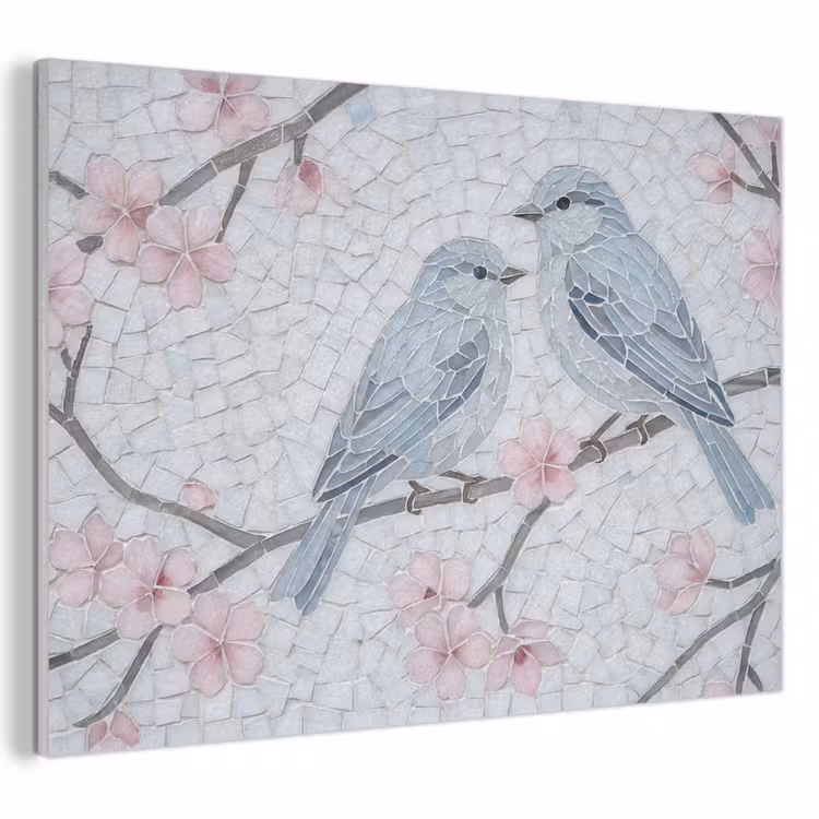 Vogel - Bloemen - Natuur - Mozaïek - Roze PET vilt klein -3d