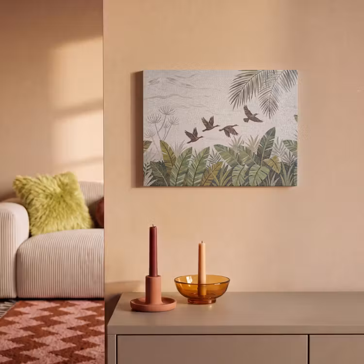 Vogel - Vliegend - Tropisch - Mozaïek - Groen PET vilt klein -sfeer1