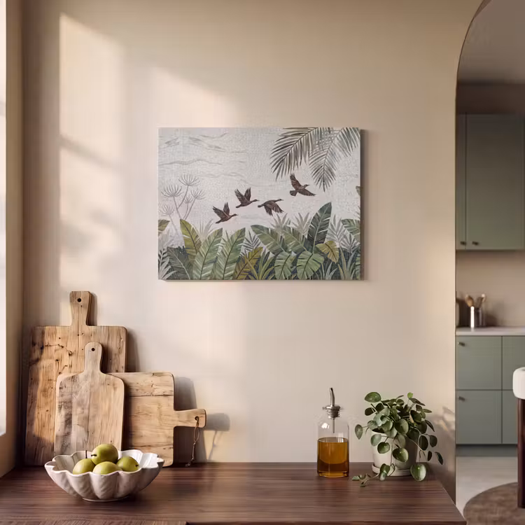 Vogel - Vliegend - Tropisch - Mozaïek - Groen PET vilt klein -sfeer2