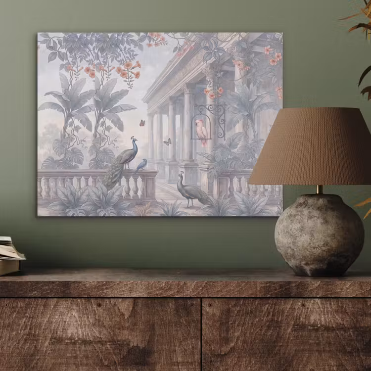 Vogel - Pauw - Architectuur - Klassiek - Groen PET vilt klein -sfeer2