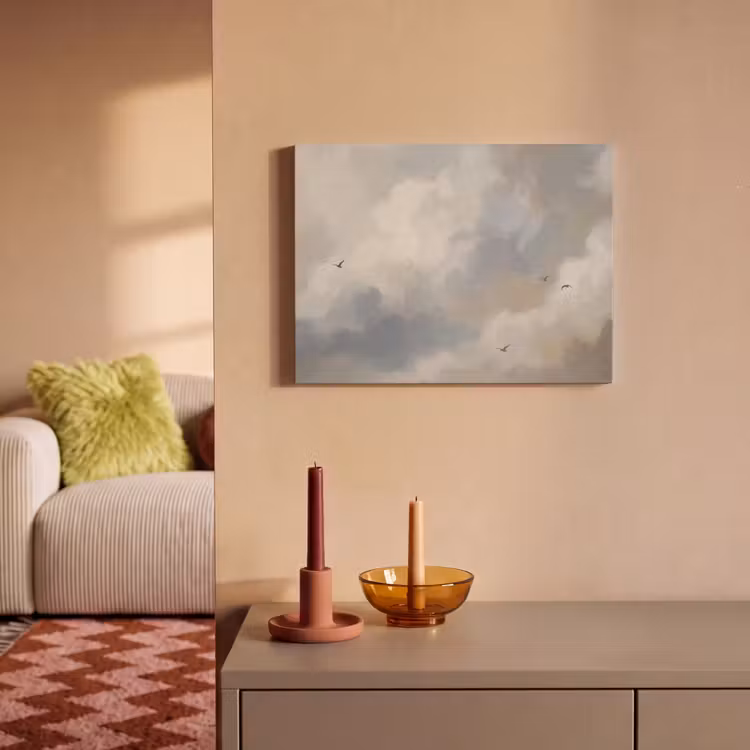 Vogel - Wolken - Natuur - Modern - Grijs PET vilt klein -sfeer1