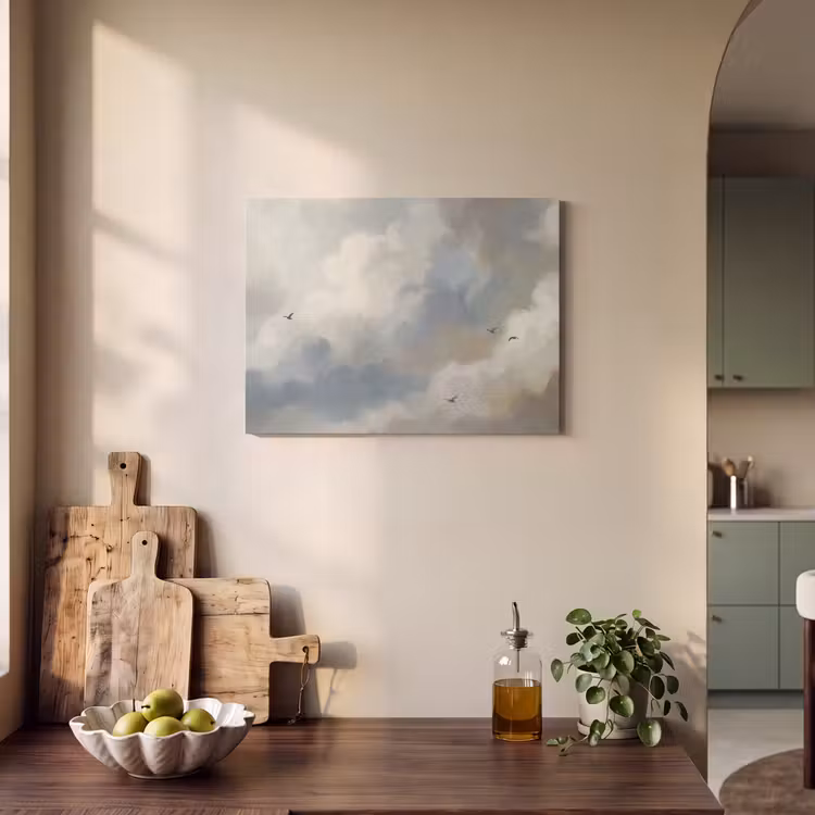Vogel - Wolken - Natuur - Modern - Grijs PET vilt klein -sfeer2