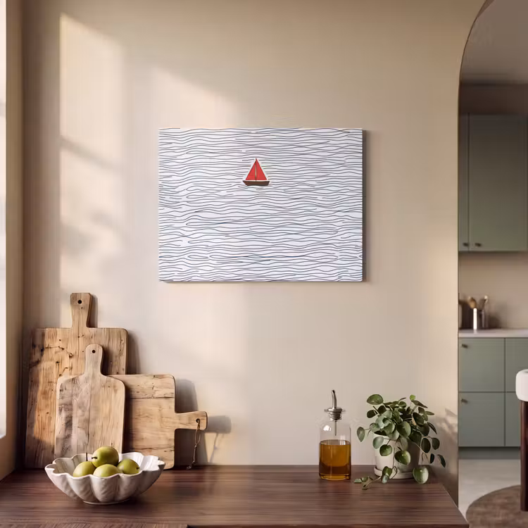 Boot - Water - Rood - Illustratie - Minimalistisch PET vilt klein -sfeer2