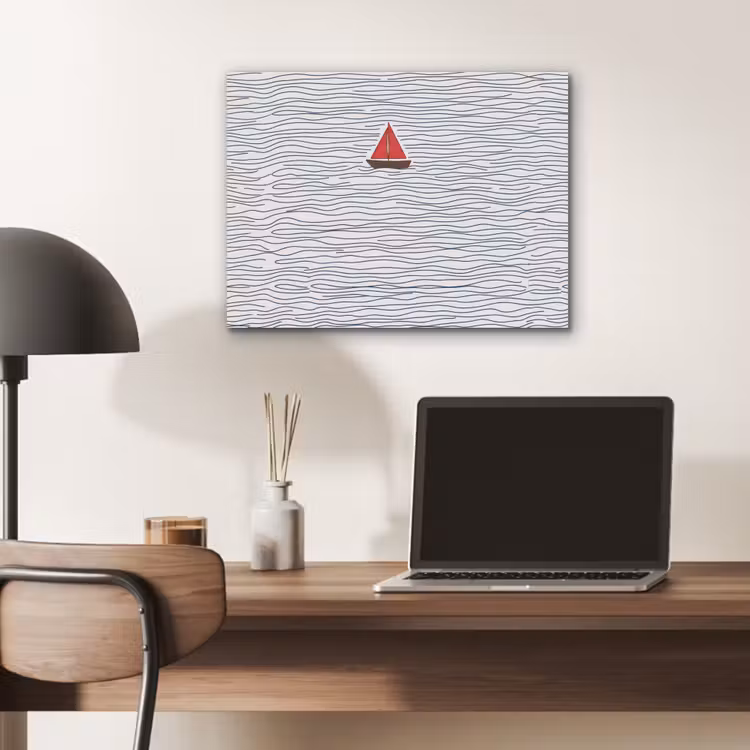 Boot - Water - Rood - Illustratie - Minimalistisch PET vilt klein -sfeer5