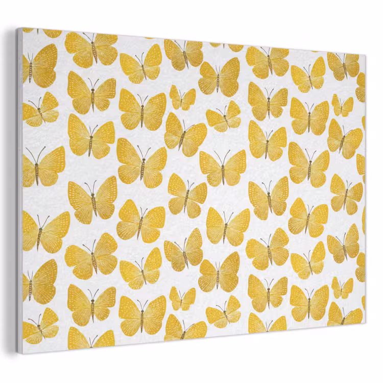 Vlinders - Botanisch - Illustratie - Geel - Wit PET vilt klein 837 -3d