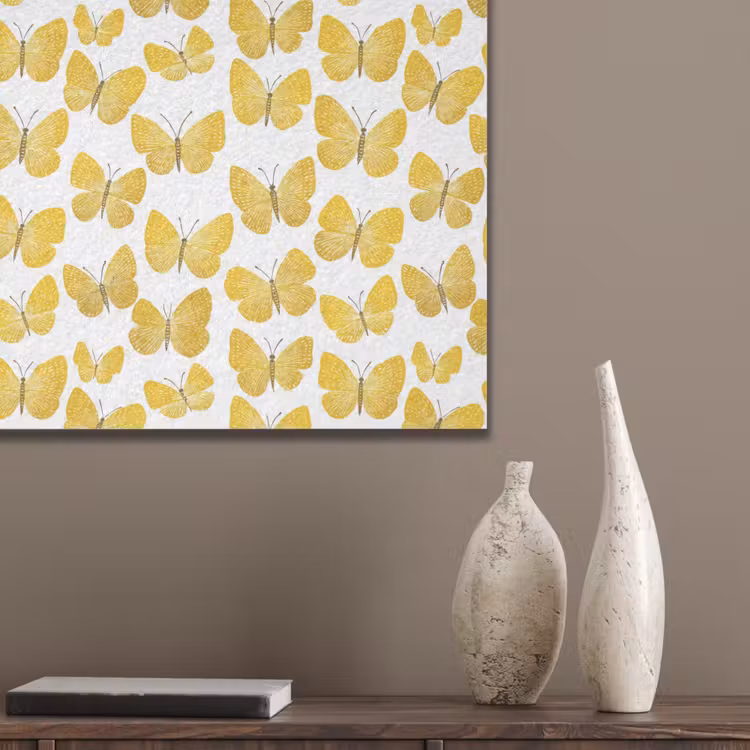 Vlinders - Botanisch - Illustratie - Geel - Wit PET vilt klein 837 -sfeer6_closeup
