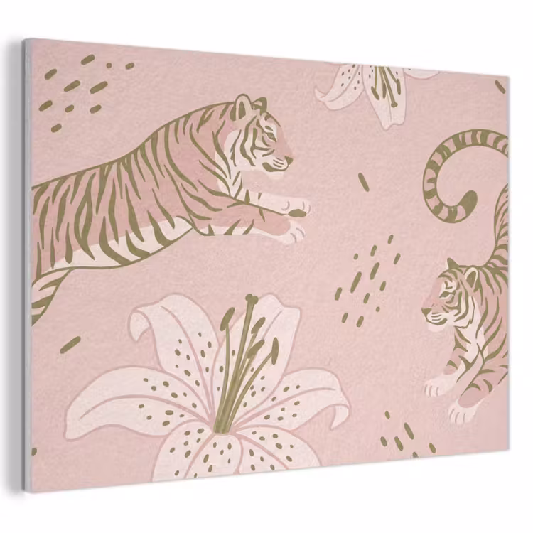 Kat - Springend - Bloemen - Abstract - Roze PET vilt klein -3d