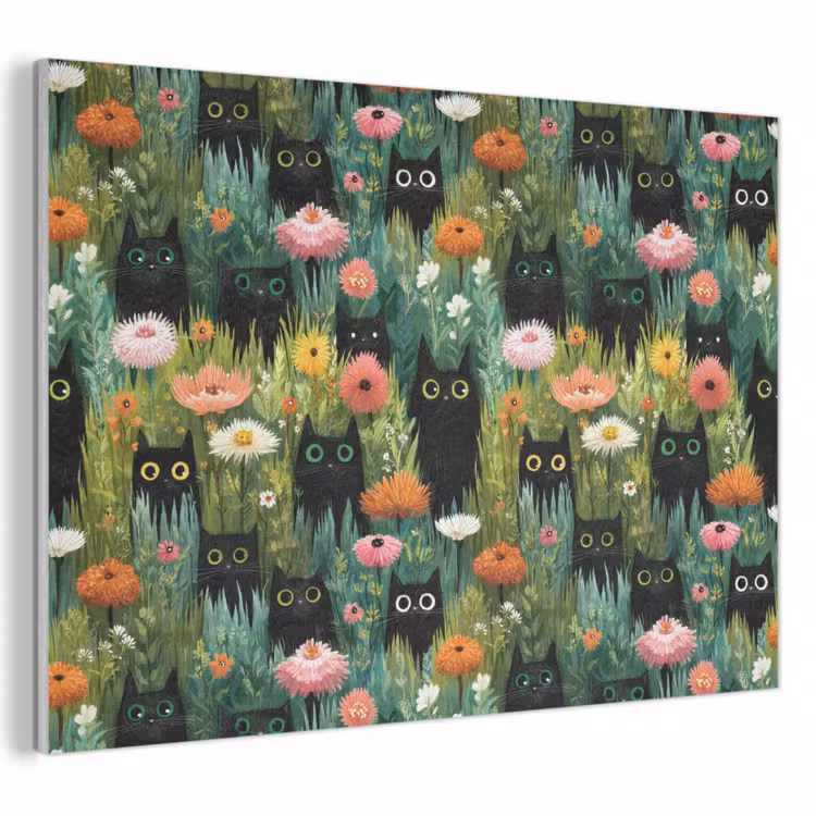 Katten - Bloemen - Kleurrijk PET vilt klein 837 -3d
