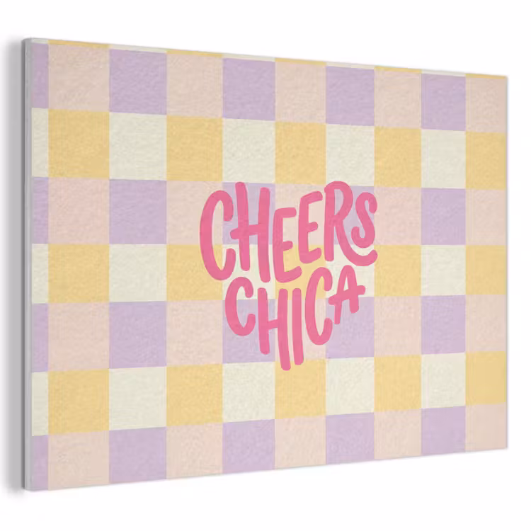 Cheers Chica - Ruitjes - Lila - Geel PET vilt klein -3d