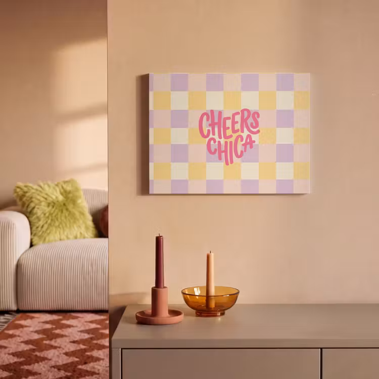 Cheers Chica - Ruitjes - Lila - Geel PET vilt klein -sfeer1