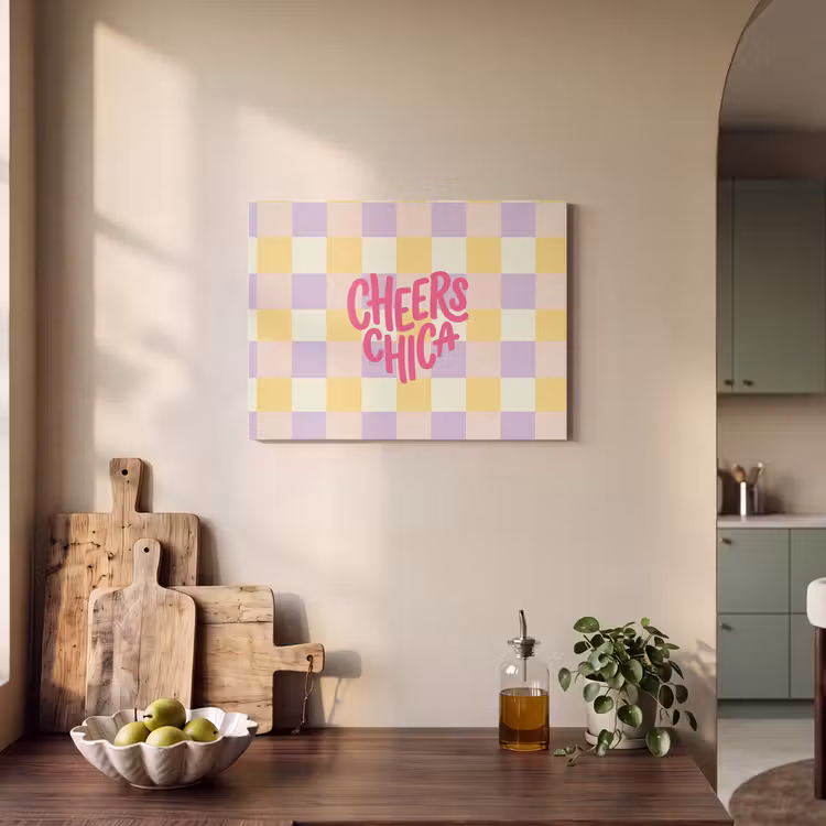 Cheers Chica - Ruitjes - Lila - Geel PET vilt klein -sfeer2