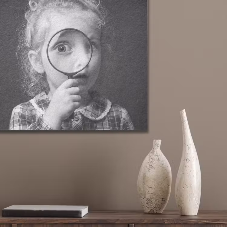 Kind - Vergrootglas - Portret - Zwart-wit PET vilt klein -sfeer6_closeup