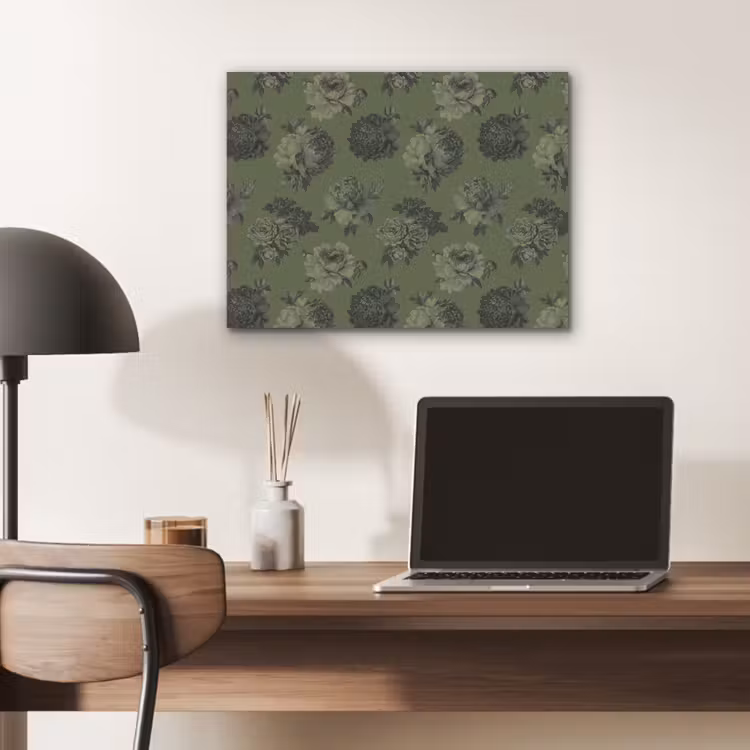 Klassiek - botanisch - olijfgroen - bloemen PET vilt klein 837 -sfeer5